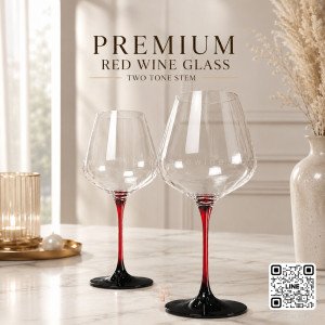 PREMIUM RED WINE GLASS TWO TONE STEM | แก้วไวน์แดงก้านทูโทน สีดำ-แดง 650ml